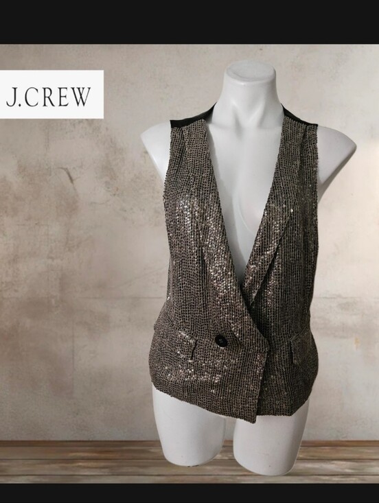 J. Crew Jackets & Blazers - J. Crew Metallic Sequin Silk Sleeveless Blazer Vest - Bronze Taupe Size 8